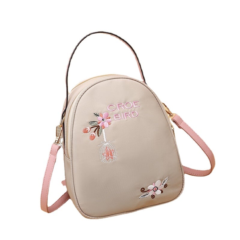 Women Oxford Embroidery Ethnic Multi-carry Earphone Backpack Shoulder Bag Handbag