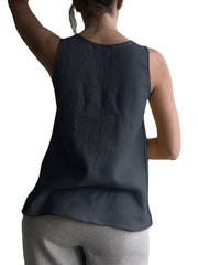 Cotton Solid Ruched Sleeveless Casual Tank Top