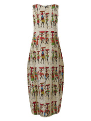 Women Vintage Tribal Print Cotton Sleeveless Bohemian Casual Dress