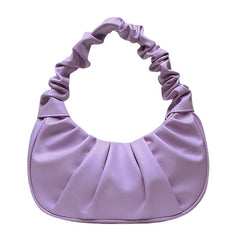 Women PU Leather Solid Color Fold Fashion Underarm Bag Shoulder Bag Handbag