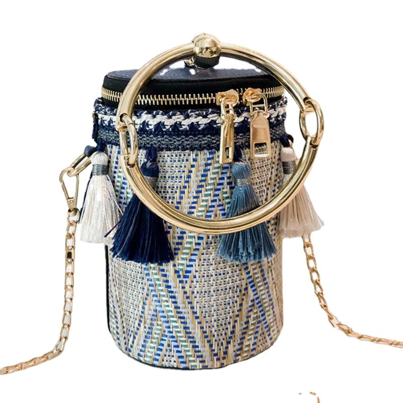 Women Summer Tassel Chains Straw Handbag Crossbody Bag Shoulder Bag