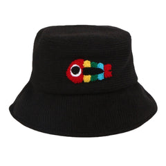 Unisex Woolen Embroidery Fish Bone Cute Casual Couple Hat Bucket Hat