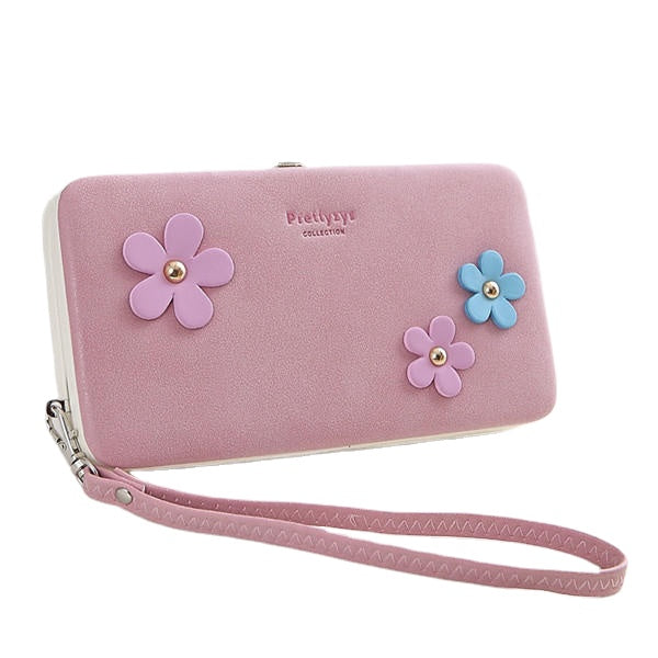 Women Flower 5.5 Inch Phone PU Wallet Case Cover Long Purse For Iphone Huawei Xiaomi