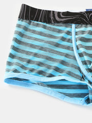 Mens Striped Ice Silk Translucent Breathable Thin Elastic Mid Waist Boxers