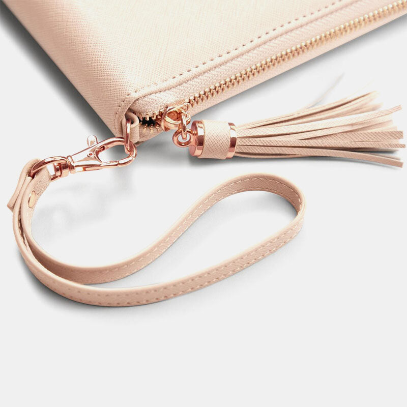 Women Leather Solid Color Multifunction Tassel 6 Card Slots Pen Phone Bag Clutch
