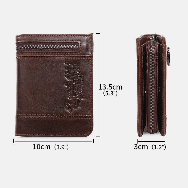 Men Genuine Leather Short RFID Anti-theft Large Capacity Multi-card Slot Card Holder Coin Purse Wallet Money Clip