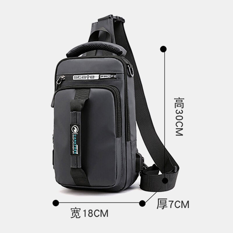 Men Waterproof Fashion Light Weight Oxfords Chest Bag Shoulder Bag With USB Charging Port For Outdoor