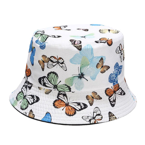 Women Double-sided Cotton Butterfly Pattern Casual Young Sunvisor Bucket Hat
