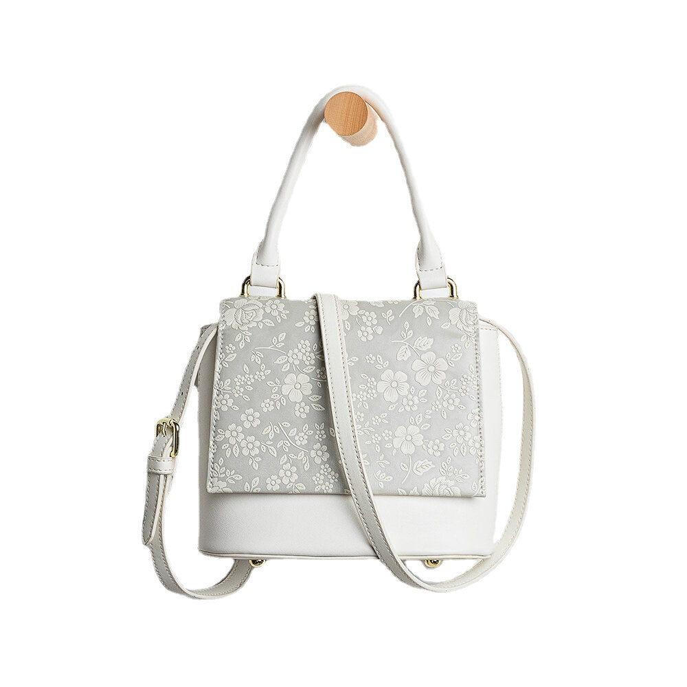 Women Vintage Genuine Leather Floral Handbag Crossbody Bag Shoulder