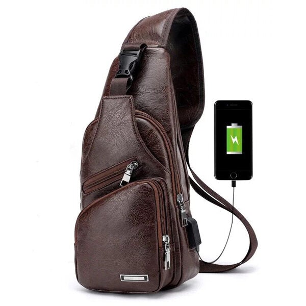 Men Outdoor Shoulder Resistant Anti Theft Chest Bag Travel Daypack with USB Charging Port