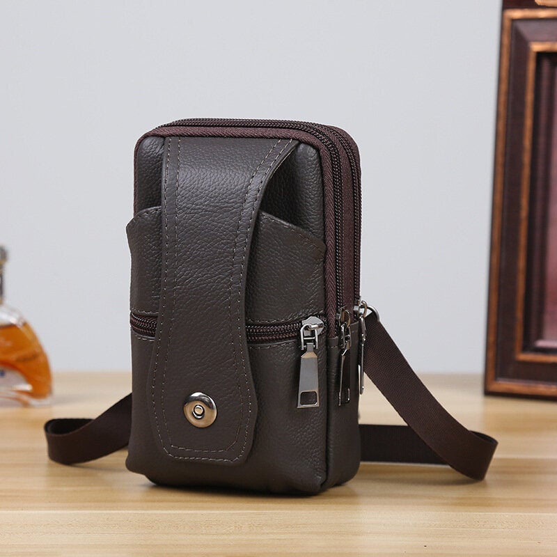 Men Genuine Leather Business Multi-carry 6.3 Inch Phone Bag Waist