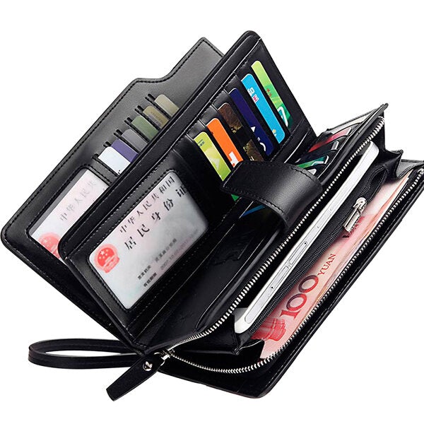 Men Leather Business Long Wallet Credit Card Organizer with 21 Slots Phone Bag