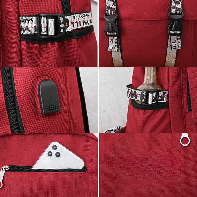 Women's 4PCS Backpack with USB Charging - Multifunctional School Bag