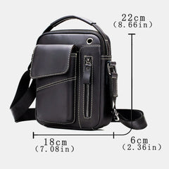 Men's Vintage Leather Crossbody Bag with Headphone Port & Multi-Pockets