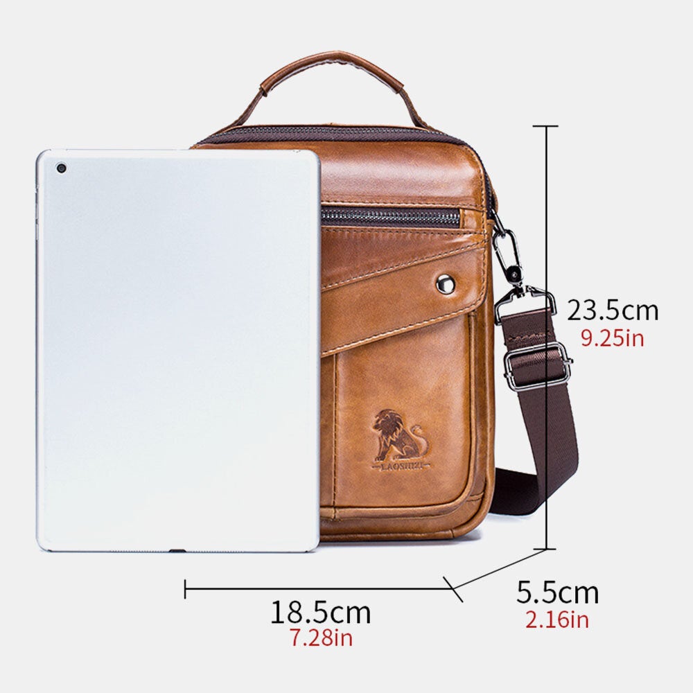 Men Genuine Leather Large Capacity Multi-pocket Vintage Handbag Crossbody Bag Shoulder