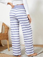 Women Plus Size Striped Brief Style Drawstring Waist Loose Daily Home Pajamas Pants