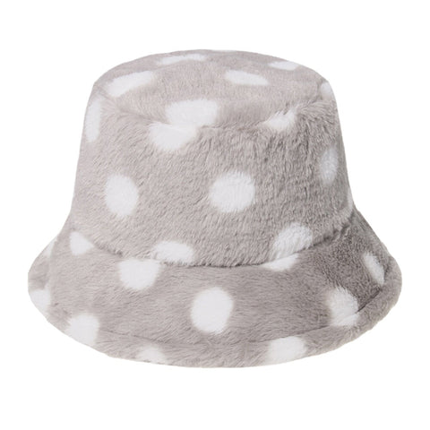 Unisex Rabbit Hair Colorful Dots Pattern Plus Thicken Warm Windproof Soft All-match Travel Bucket Hat