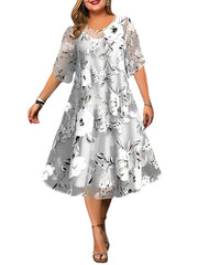 Women's Plus Size Casual Dress Dress Set Chiffon Dress Floral Midi Dress Half Sleeve Print Crew Neck Fashion Daily Gray Summer Spring Plus Size Print Dresses