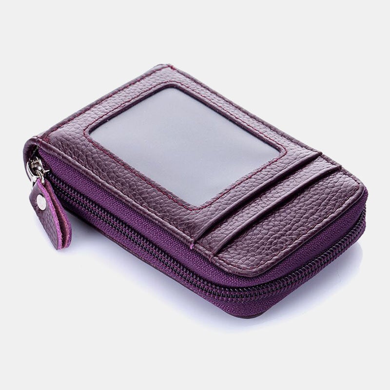 Men Women Genuine Leather Zipper Card Holder Wallet