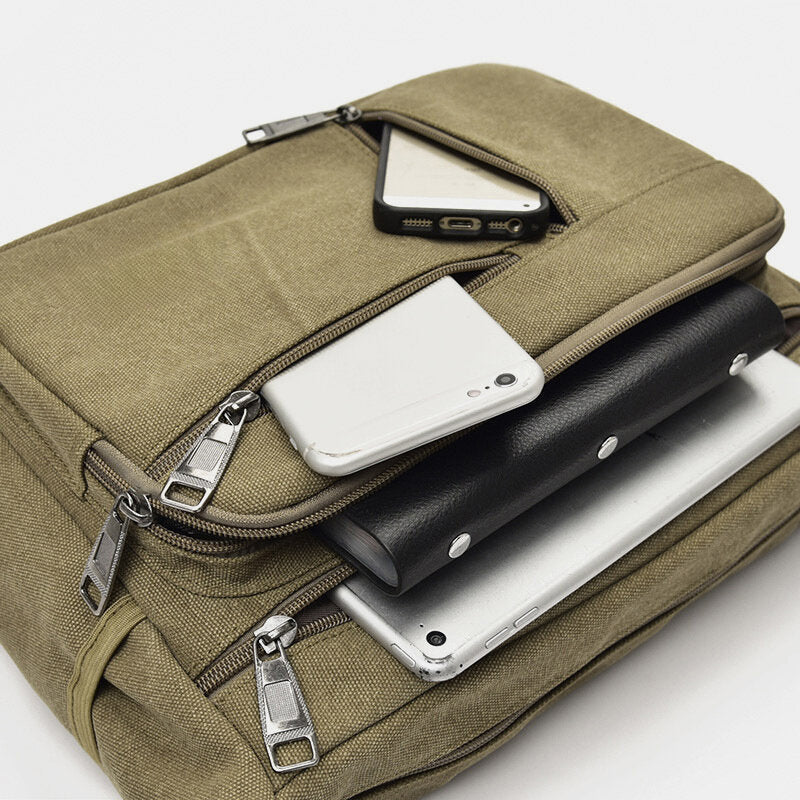 Men's Large Capacity Canvas Crossbody Shoulder Bag - Multi-layer Casual Design