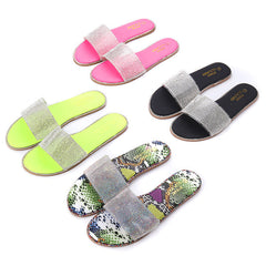 Women Rhinestone Bling Slippers Summer Beach Flip Flops Flat Walking Hiking Camping Home Anti-slip Comfortable Slippers Loafers Shoes