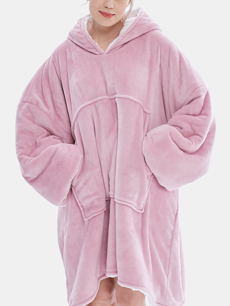 Women's Oversized Flannel Fleece Blanket Hoodie with Kangaroo Pocket