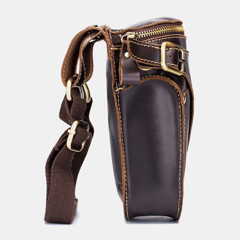 Men Genuine Leather Large Capacity Anti-theft Waterproof Vintage 6.5 Inch Phone Bag Crossbody Shoulder Waist