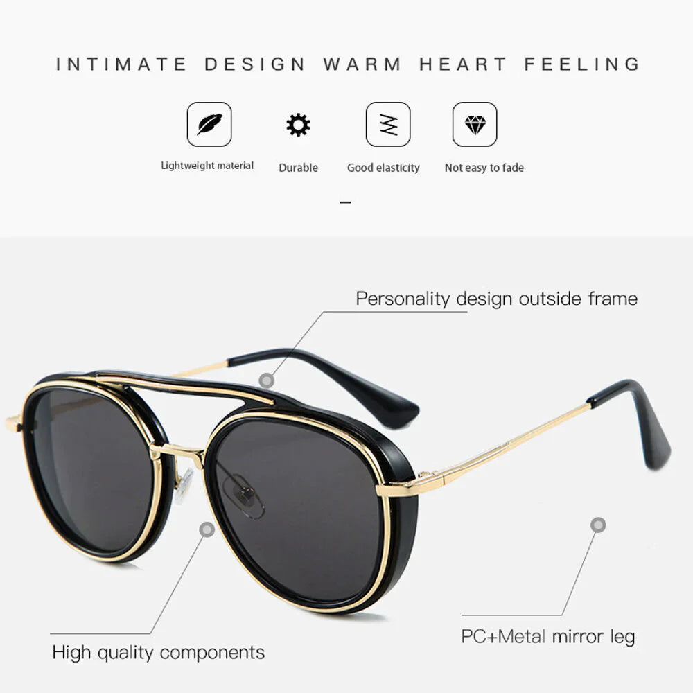 Men Oval Full Thick Frame UV Protection Fashion Vintage Sunglasses