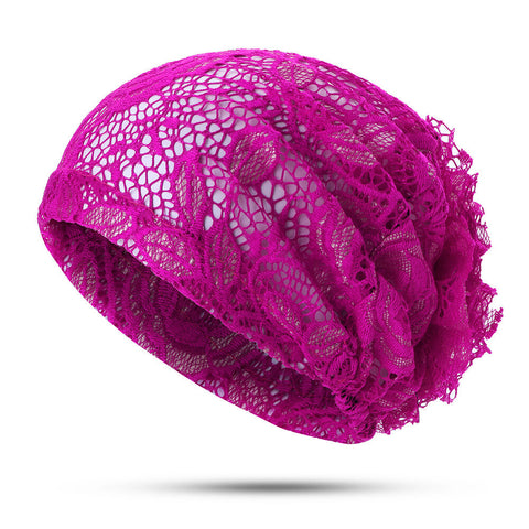 Women Flower Hollow Lace Beanie Hat Ethnic Turban Chemo Cap