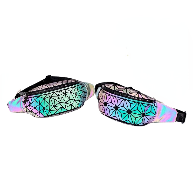 Fashionable Women's Fannypacks With Luminous Holographic Geometric Pattern