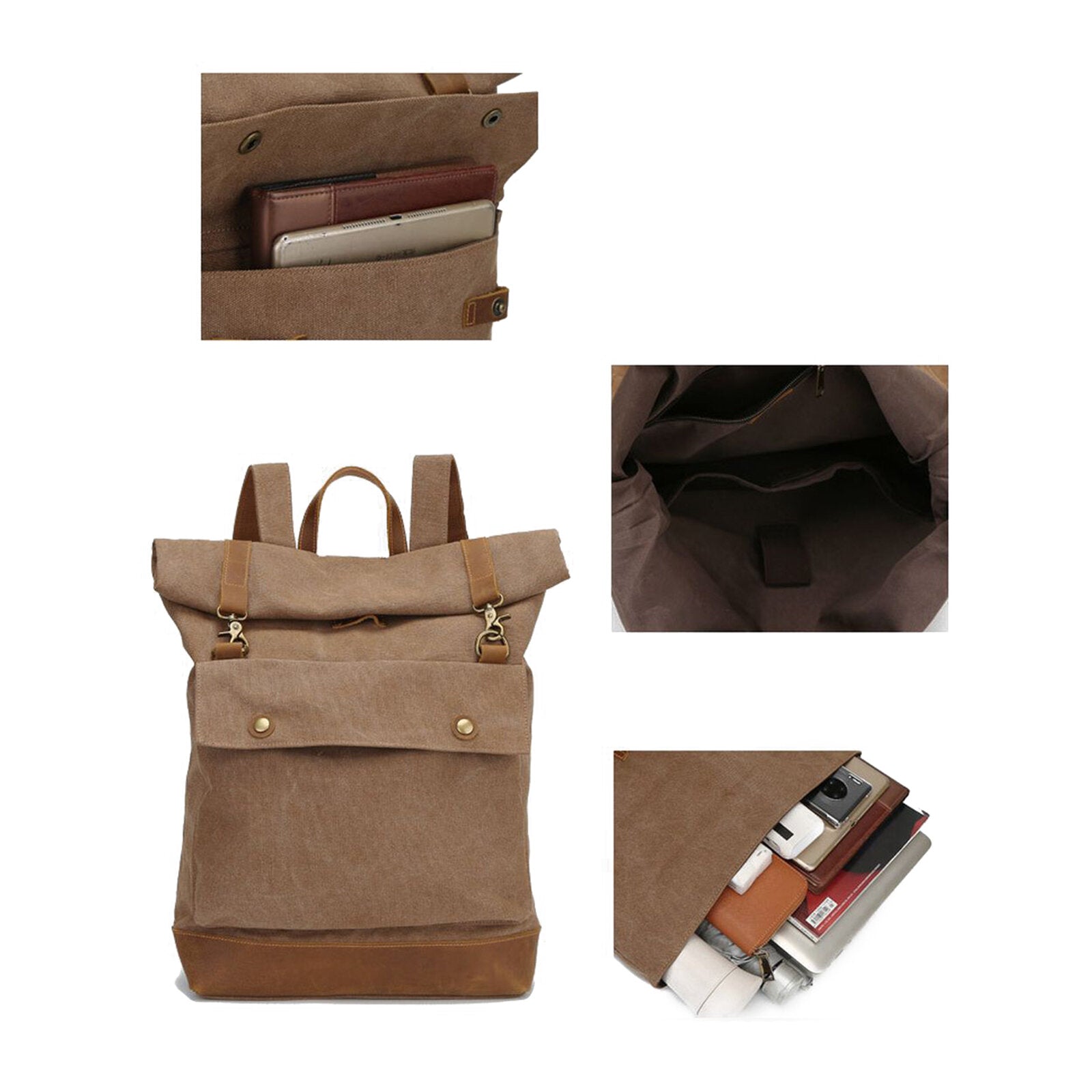 Men Vintage Canvas Leather Stitching Backpack Large Capacity Multifunctional Casual Travel Backpack