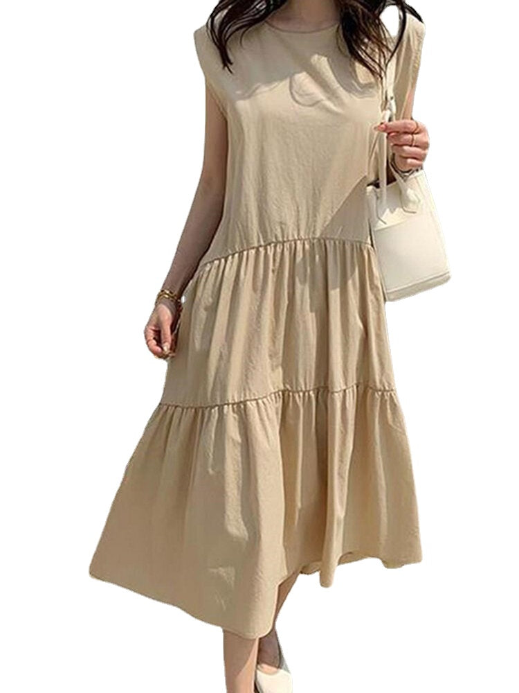 Sleeveless Solid Pleating Streetwear Party Dress