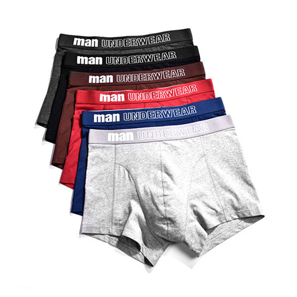 Mens Cotton Breathable Casual U Convex Underwear Pure Color Mid Rise Boxers