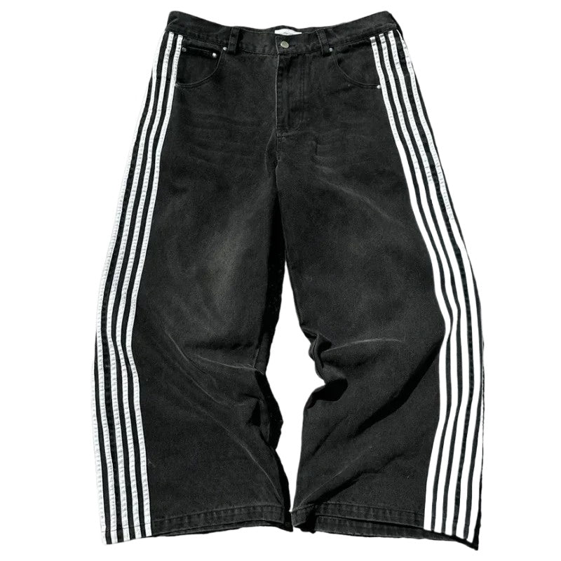 Vintage Baggy Jeans – Harajuku Striped Embroidered Wide-Leg Streetwear for Men & Women