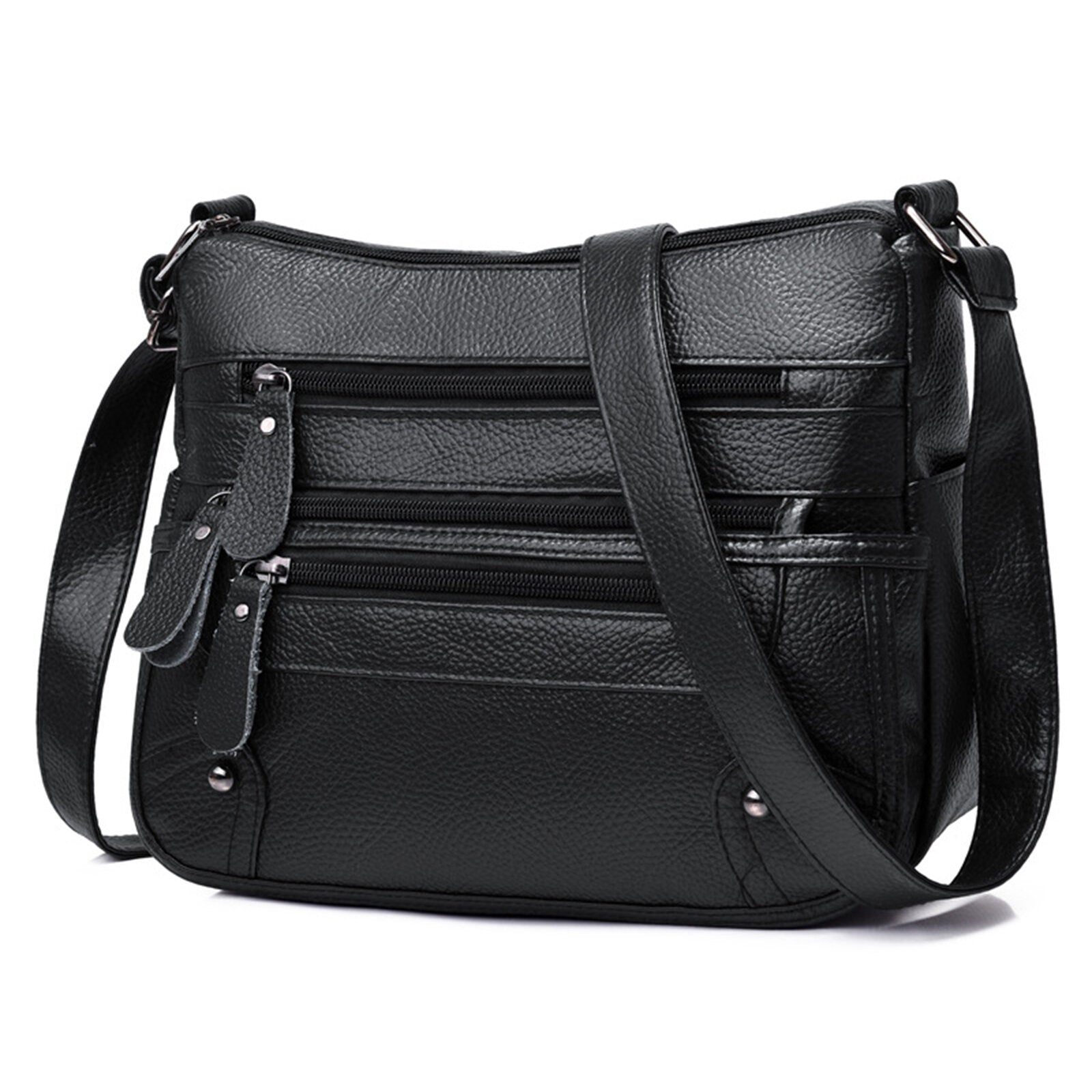 Women Artificial Leather Vintage Soft Lychee Pattern Crossbody Bag Large Capacity Multi-pocketed Shoulder Messenger Bag