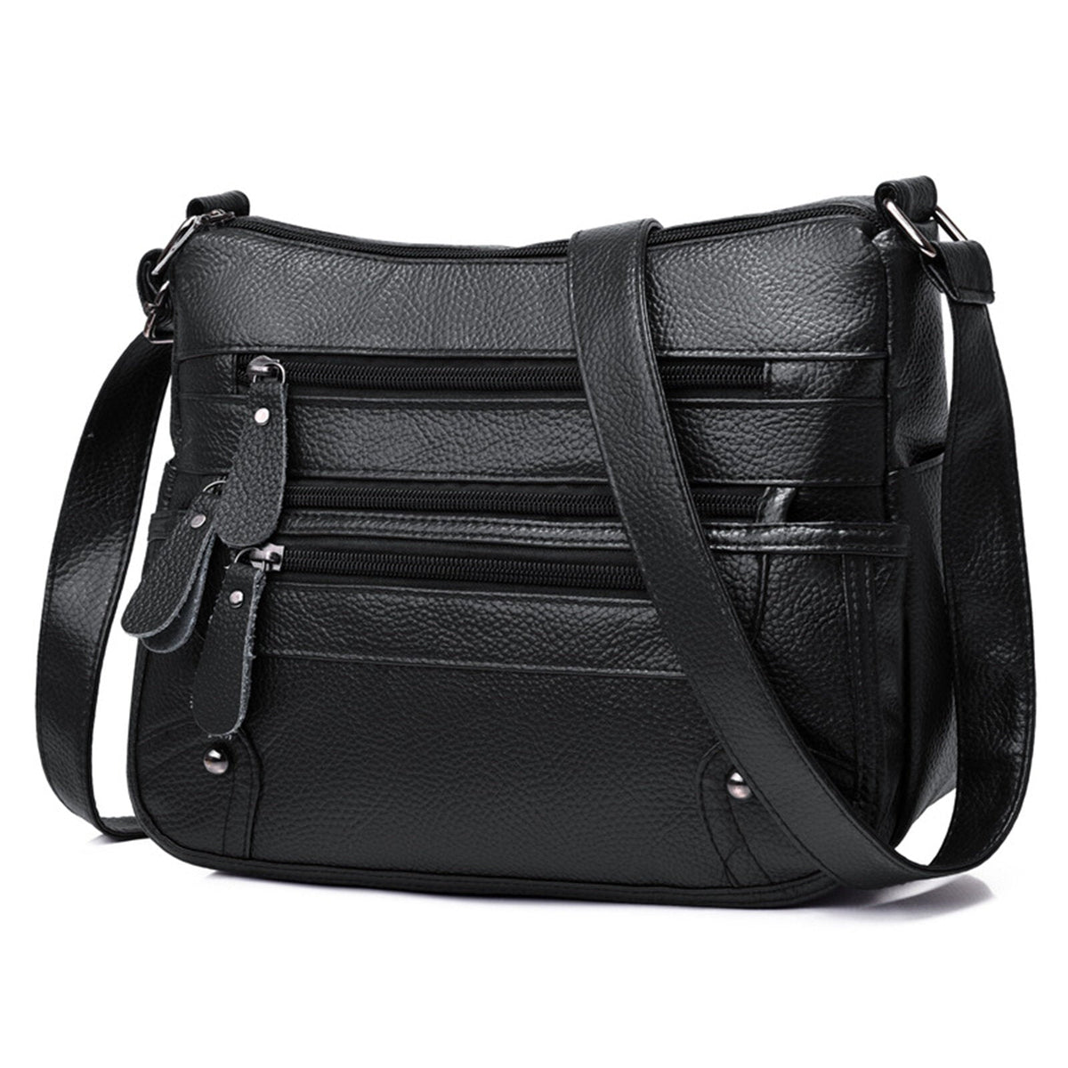 Women Artificial Leather Vintage Soft Lychee Pattern Crossbody Bag Large Capacity Multi-pocketed Shoulder Messenger Bag