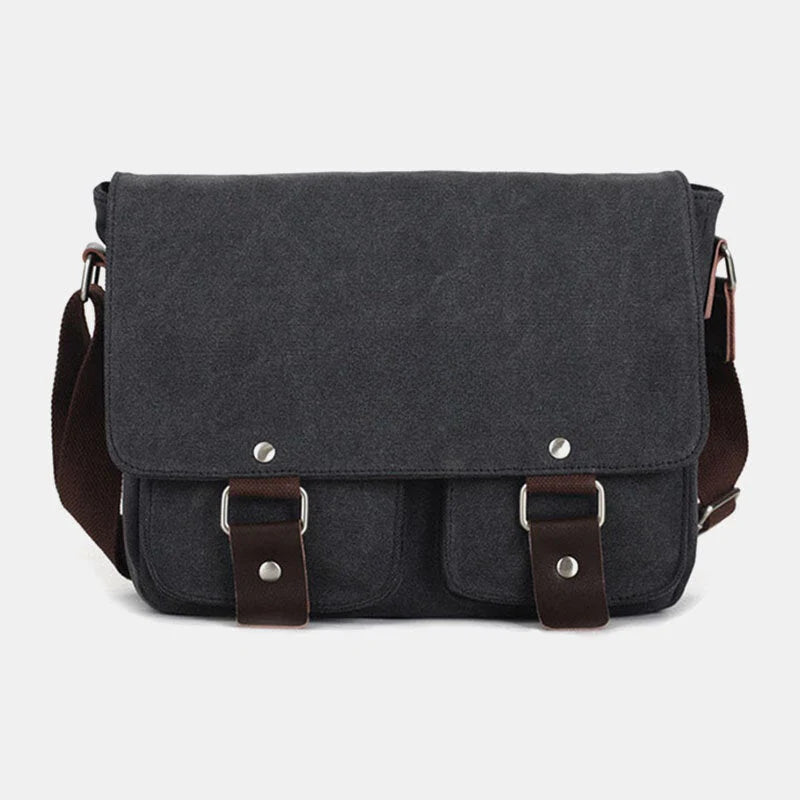 Men's Retro Canvas Crossbody Bag with Double Front Pockets - Large Capacity Shoulder Messenger Bag