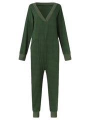Women V-Neck Long Sleeve Daily Solid Color Harem Jumpsuit With Pocket
