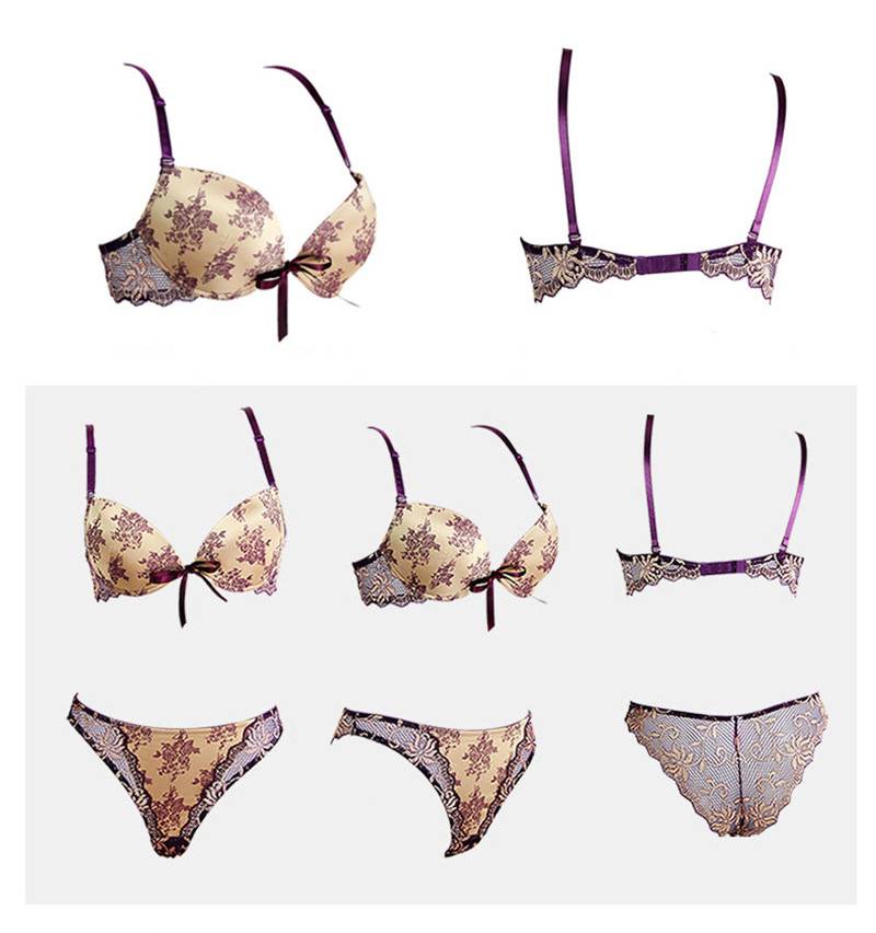 Luxury Printing Underwear Set Women Bow Fashion Red Push Up Bra