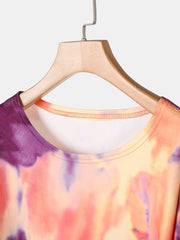 Tie Dye Women Long Sleeve Drawstring Pocket Shorts Casual Home Two-piece Set