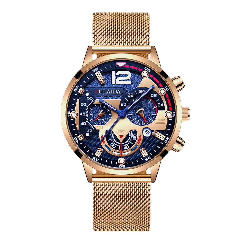 7 Colors Stainless Steel Business Casual Mesh Strap Luminous Hand Calendar Quartz Watch