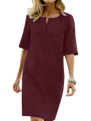 Casual Solid Color Decorative Pockets Half Sleeve Loose Midi Dress