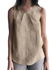 Cotton Solid Ruched Sleeveless Casual Tank Top