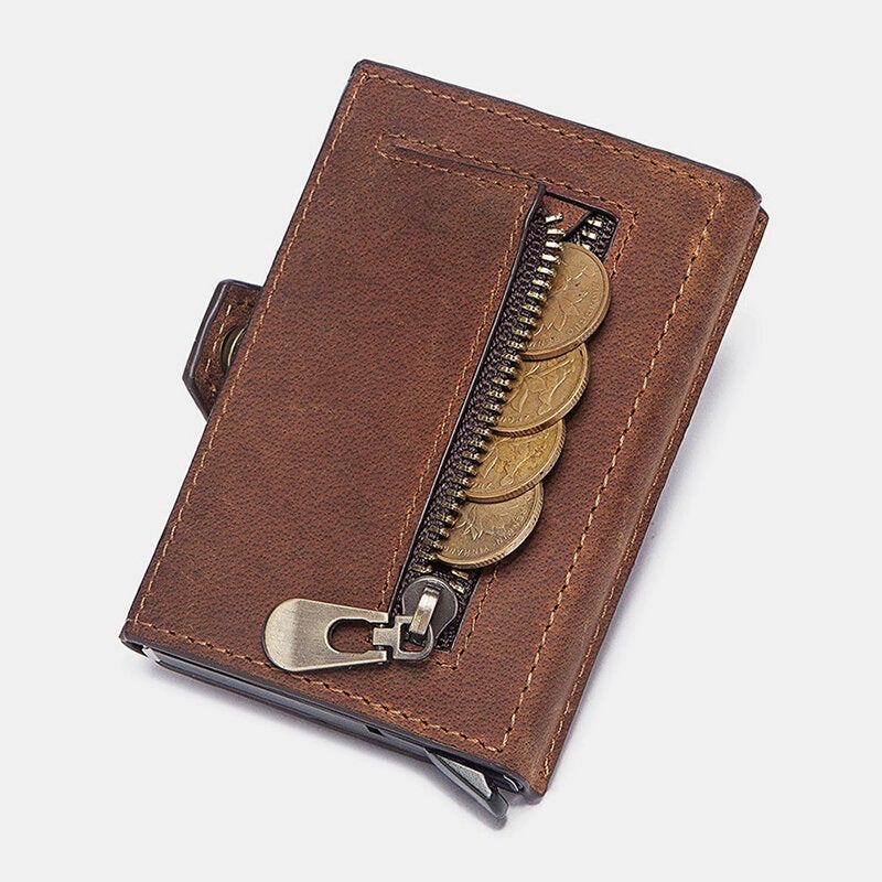 Men Retro RFID Blocking Antimagnetic Cowhide Wallet Casual Multi-card Slot Hasp Card Holder Multifunction Money Clip