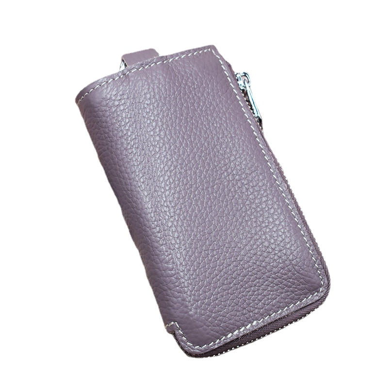 Men And Women Retro Genuine Leather Multi-function 6 Key Holder Purse Solid Card