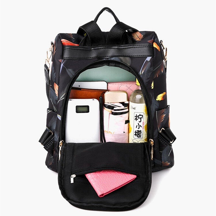 Women Printed Nylon Anti-theft Backpack Shoulder Bag