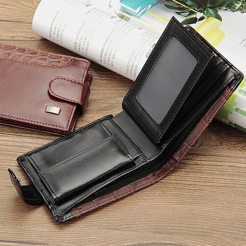 Men Faux Leather Contrast Color Retro Business Fashion Card Holder Wallet