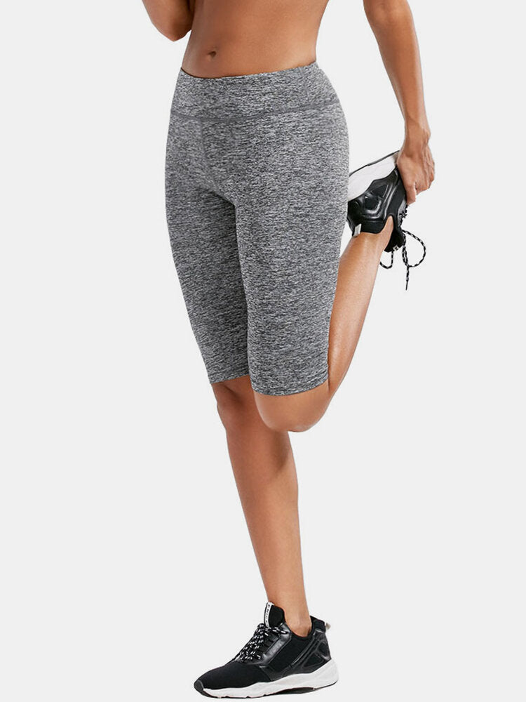 Solid Color Women Dry Quickly High Waist Biker Shorts For Running Yoga