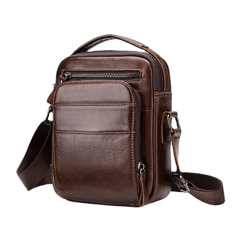 Men Genuine Leather Multifunction Multi-Pocket Waterproof Crossbody Bag Shoulder Bag