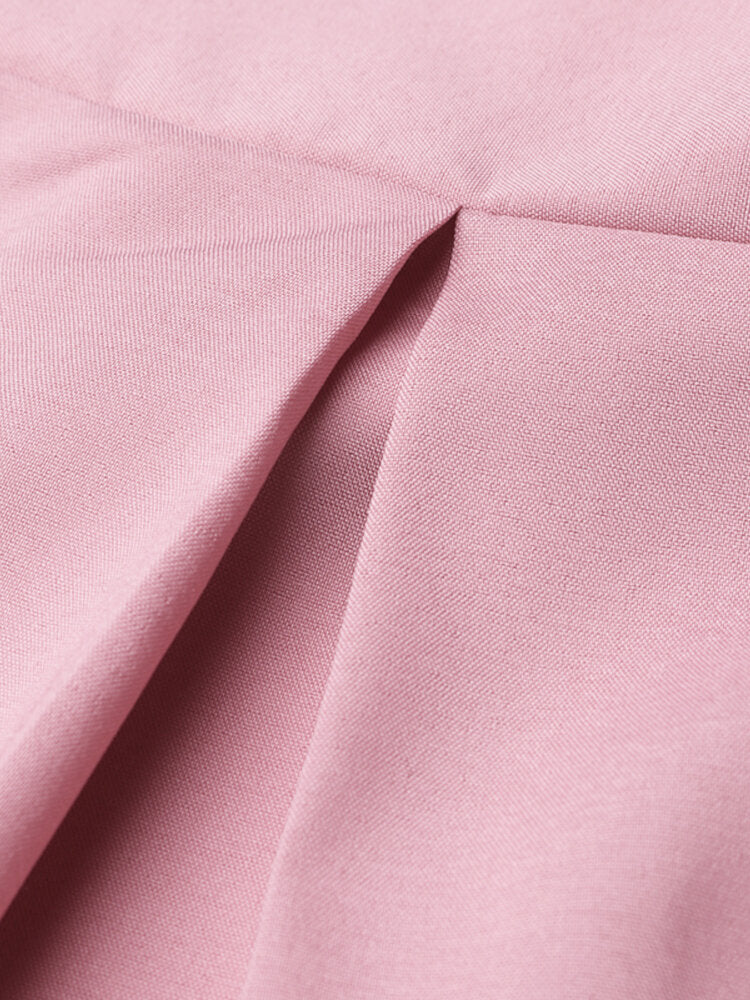 Women Solid Color High Waist Big Swing Zipper Casual Loose Long Skirt With Pocket